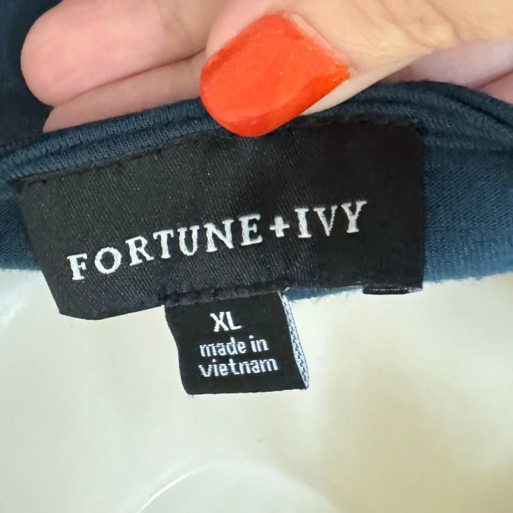 FORTUNE + IVY Adeline Key Hole Mixed Material Blouse blue women’s XL stitch fix - Picture 10 of 12